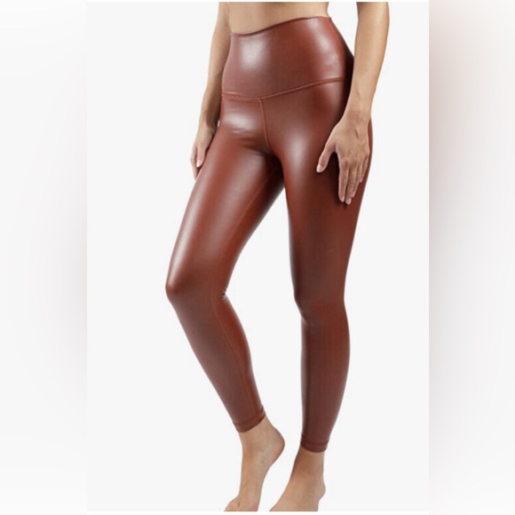 - 90 Degree By Reflex Womens High Waist Faux Leather Ankle Leggings - Picture 1 of 8